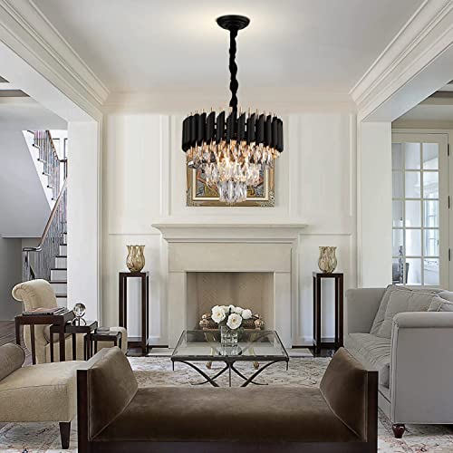 Modern Crystal Chandeliers 3 Tiers Black and gold Pendant Light Fixtures
