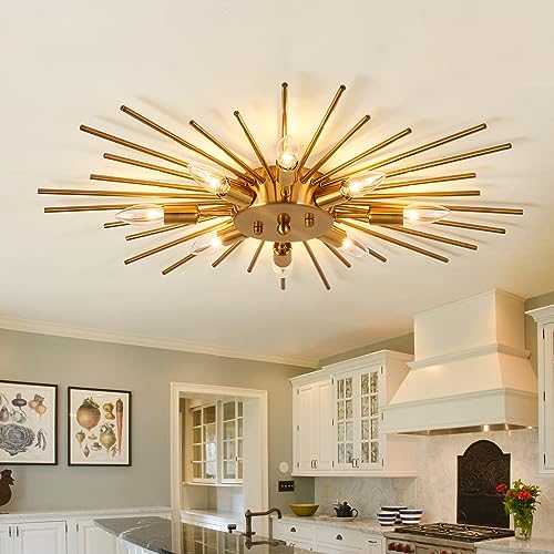 Semi Flush Mount 8 Light Ceiling Light Modern Metal Ceiling Lighting Gold Light Fixture Chandelier for Farmhouse Kitchen Dining Room Bedroom Hallway Living Room