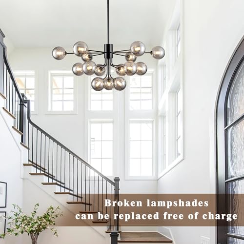 Sputnik Chandelier 15 Lights Smoked Glass Chandelier for Living Room