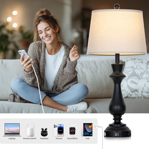 Modern Black Table Lamps Set of 2 for Living Room (2 Count)