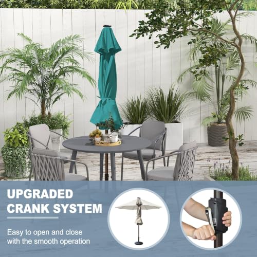 USA 10-Year-Non-Fading 10ft Market Patio Umbrella, Commercial Grade Table Sun Umbrella with 80 Solar LED Lights, Crank Open, Windproof & UPF 50+ UV Protection for Garden, Deck, Pool, Backyard, Teal