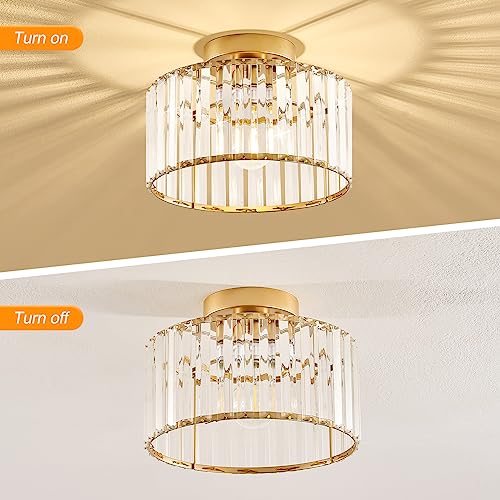 Crystal Gold Semi Flush Ceiling Light 10.63 Inch