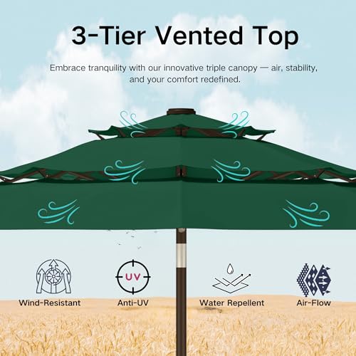 9ft 3 Tier Patio Umbrella with Solar Lights