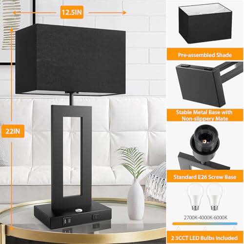 3 Color Temperatures Black Table Lamps for Bedrooms Set of 2 (2 Count)