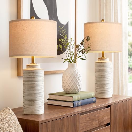 27" Vintage Ceramic Table Lamp Set of 2 (Off-White)