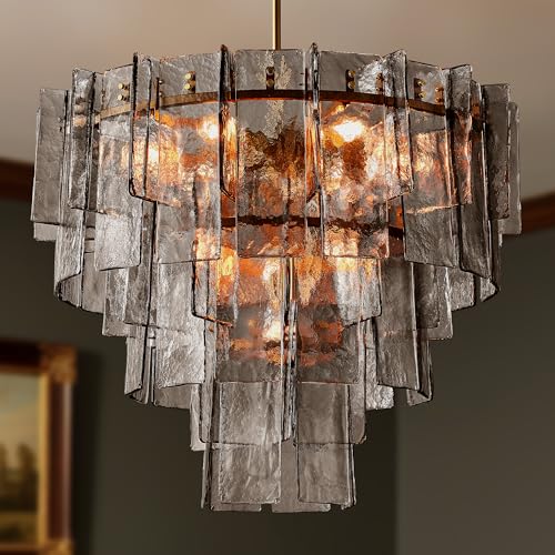 36 Inch Gold Tiered Smoky Glass Chandelier
