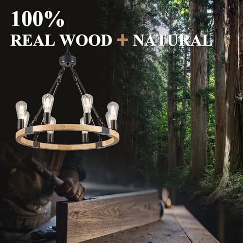 Natural Wooden Wagon Wheel Chandelier 8