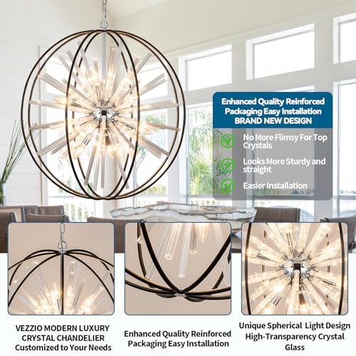 Modern Black Crystal Chandelier for Entryway Foyer High Ceiling