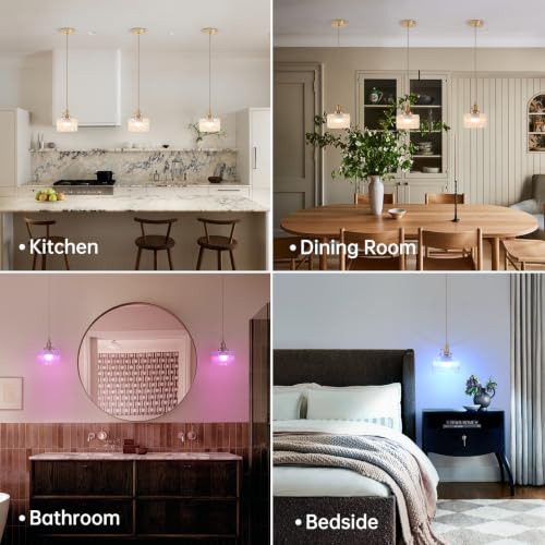 Battery Operated Pendant Light 5000mAh Rechargeable Chandelier with Remote Control Wireless Adjustable Hanging Clear Striped Light for Kitchen Island Dining Room Hallway (2 Count)