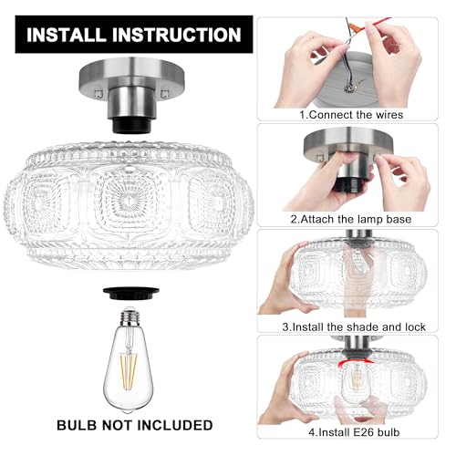 11 Inch Globe Glass Semi Flush Mount Ceiling Light Fixture
