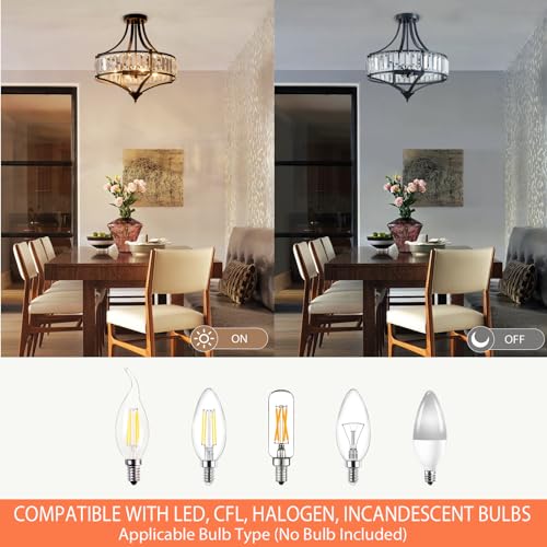 Black Crystal Chandelier Semi Flush Mount Ceiling Light Fixture Round Rustic Farmhouse 4
