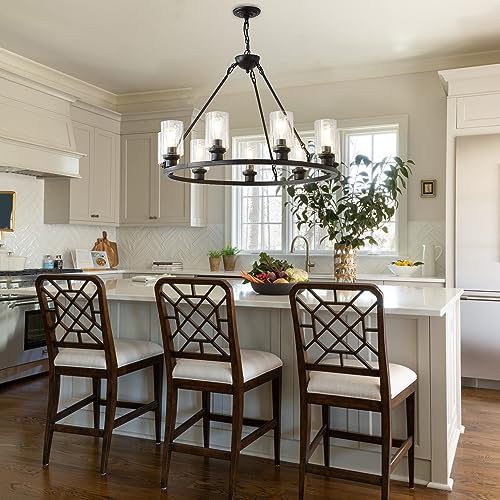 Black Wagon Wheel Chandelier 32 Inch Modern Farmhouse Glass Pendant Light 9