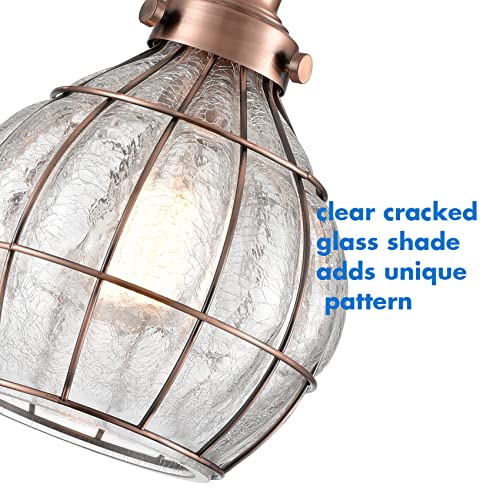 Kitchen Pendant Light Red Antique Copper with Cracked Glass Shade