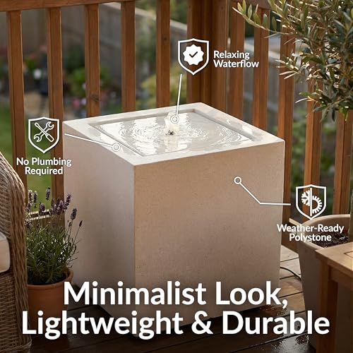 Sunnydaze 17.5" Modern Square Bubbler Fountain with LED Light & Pump
