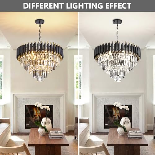 Crystal Chandelier 24Inch 5 Tiers Smoke Grey and Gold 10 Lights