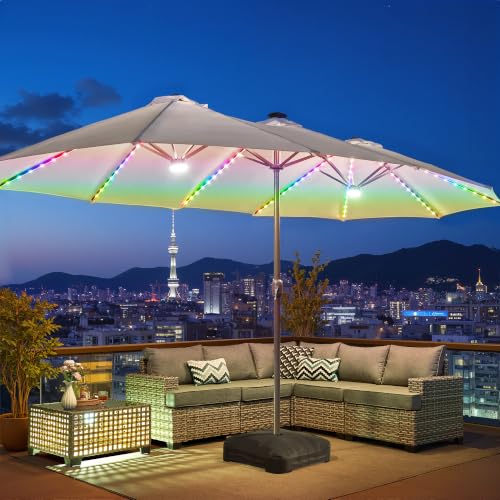 15 Ft Umbrella Outdoor Patio With Solar Lights Base
