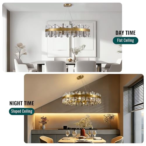 Modern Large Brass Gold Crystal Chandelier for Dining Room