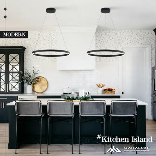 Modern LED Ring Chandelier Black Chandeliers 24in Dimmable