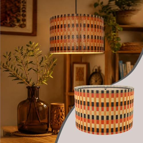 Rustic Pendant lamp shade Art decorative Colorful Grid 13.8x9Inch
