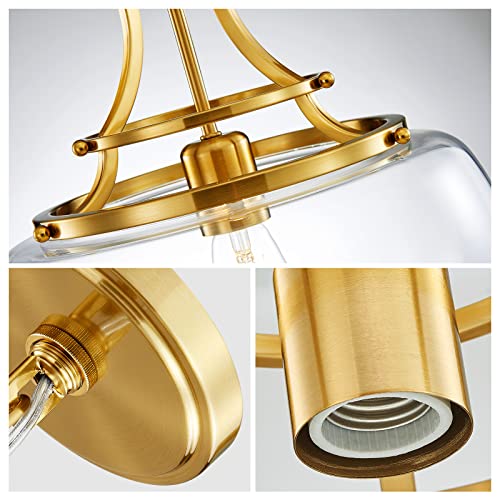 Chandelier Rustic Farmhouse Industrial Round Ceiling Pendant LED Light Fixture with Clear Glass Shades for Dining Room Kitchen Island Foyer Entryway