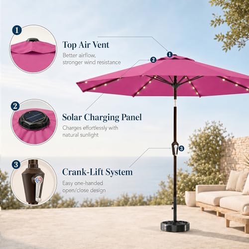 10FT Solar Patio Umbrella with Lights