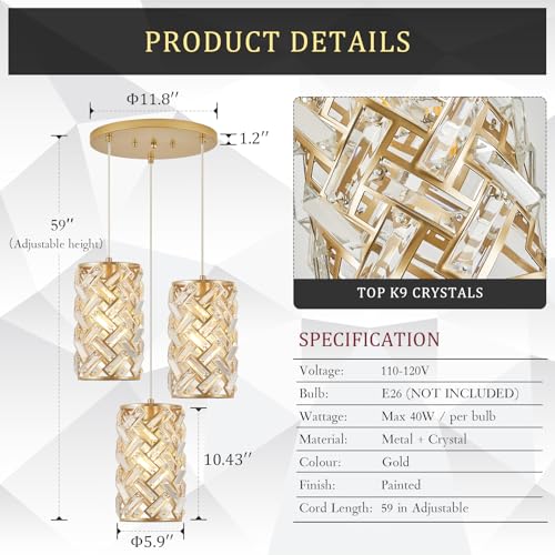 Gold Crystal Cluster Pendant Light