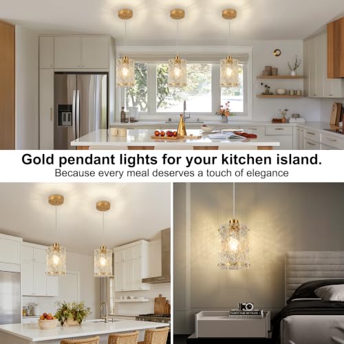 Gold Water Ripple Glass Pendant Lights 3 (3 Count)
