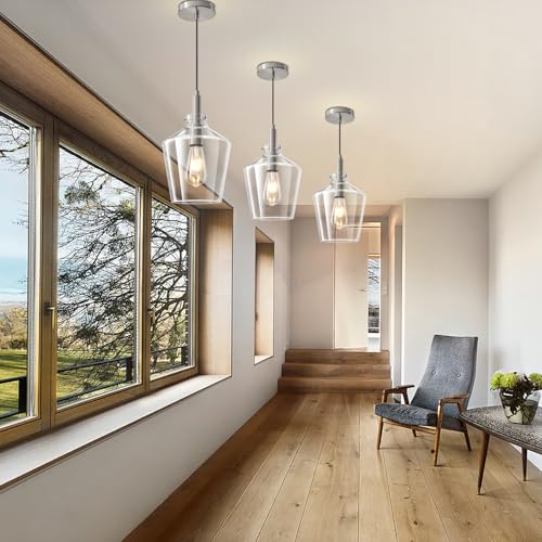 Glass Pendant Lighting for Kitchen Island Foyer 1 Pack Nickel Clear 8 Inch