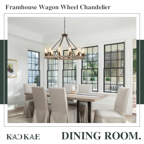 Farmhouse Wagon Wheel Chandelier 31" Wooden Chandelier Light Fixture 12