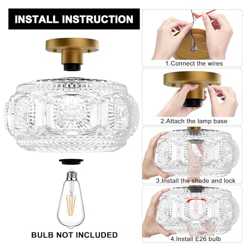12 Inch Globe Glass Semi Flush Mount Ceiling Light Fixture