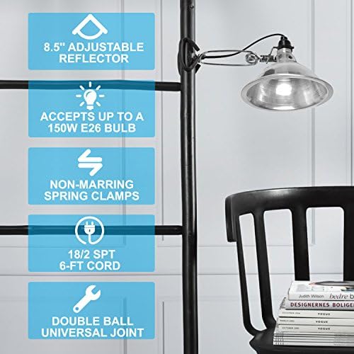 Clamp Lamp Light with 8.5 Inch Adjustable Aluminum Reflector and 6 Feet Cord
