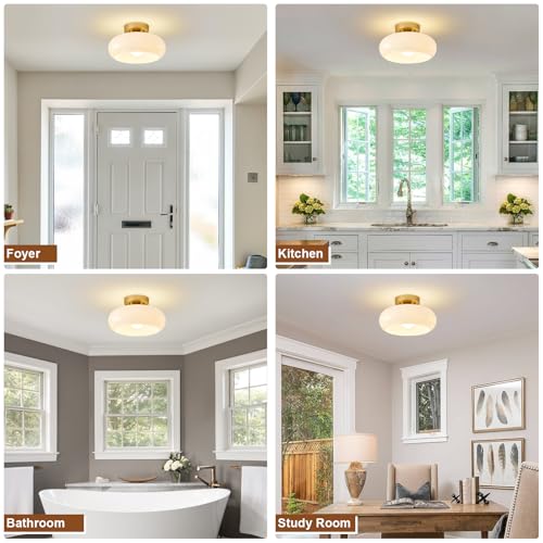 Mid Century Modern Gold Semi Flush Ceiling Light 11.0 Inch