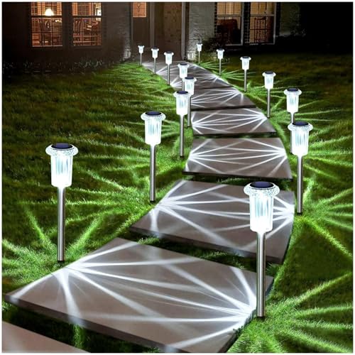 Solar Lights Outdoor Waterproof 10 Pack Pathway Lights Cool White (10 Count)