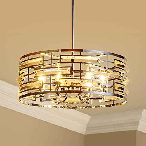 Saint Mossi Modern K9 Crystal Chandeliers, Drum Pedant Light Fixture for Living Space, D18 x H24, Adjustable Chains 59", Chrome Finish Metal Frame