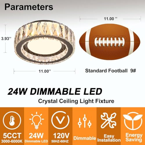 11 Inch LED Dimmable Crystal Flush Mount Ceiling Light Fixture