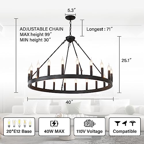 Black Wagon Wheel Chandelier 40 inch