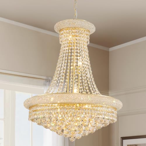 Gold Modern Crystal Chandeliers Diameter 23.6" Empire Crystal Chandeliers