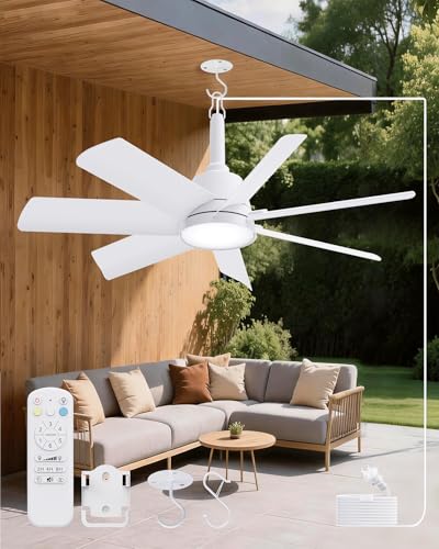 Outdoor Gazebo Ceiling Fan with Light and Remote (White / 28 Inch)