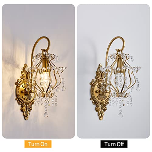 Indoor Hardwired Gold Crystal Vintage Wall Sconces Light Set of 2 (2 Count)