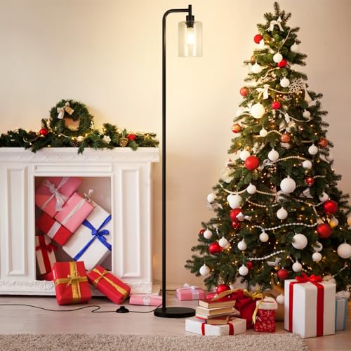 Industrial Floor Lamp with Glass Shade