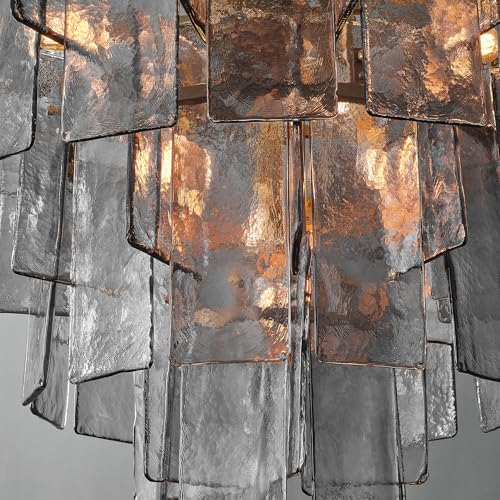 36 Inch Gold Tiered Smoky Glass Chandelier