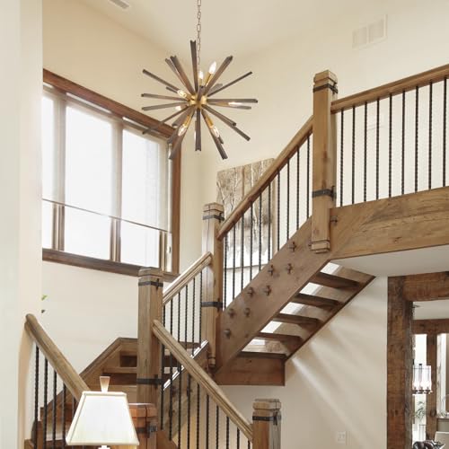 9 Light Wood Sputnik Chandelier for Entryway (9 Count)