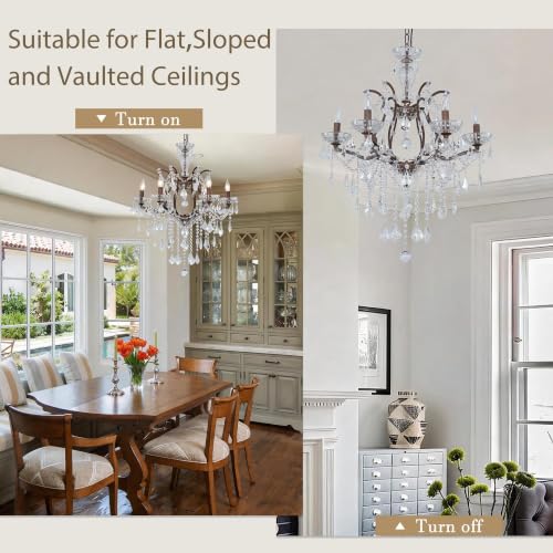 6 Light Vintage Crystal Chandeliers Maria Theresa French Country Farmhouse Chandeliers Light with K9 Crystal Pendants Distressed Brown Iron Frame Pendant Light for Bedroom Foyer Dining Room Rust color