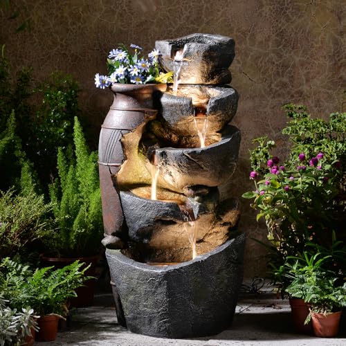 31.7" H Rock Jar Water Fountain Outdoor