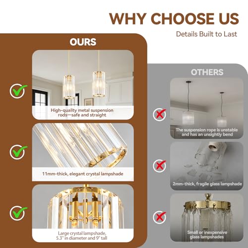Adjustable Modern Crystal Gold Pendant Lights Kitchen Island (Gold / 5.3 in)