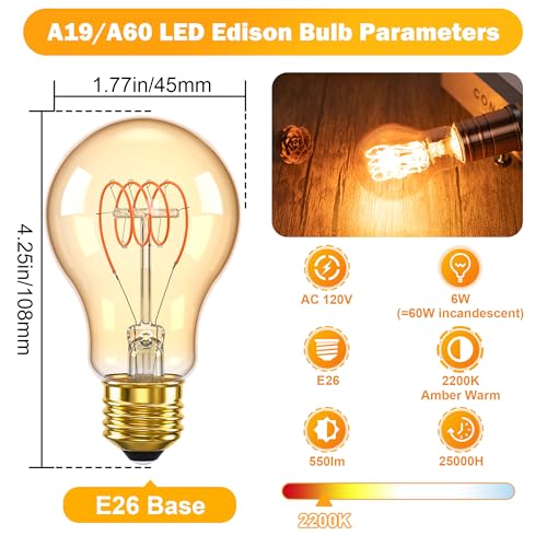 A19 Dimmable LED Amber Light Bulbs (2 Count)