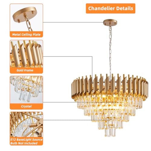 Gold Crystal Chandelier 24" Modern Living Room Chandeliers