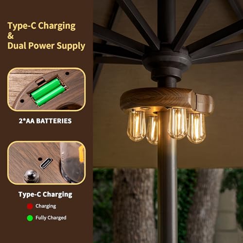 Dark Wood Grain Patio Umbrella Light with Remote Control (2 Count)