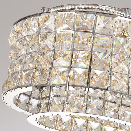 LED Chandeliers for Dining Room LED Dimmable Pendant Lights for Kitchen Island Crystal Adjustable Chandelier for Bedroom Hallway Entrance 12" Silver Light
