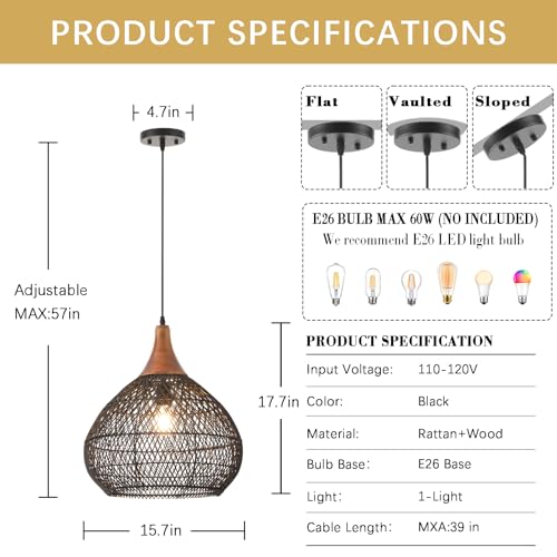 Black Rattan Pendant Light